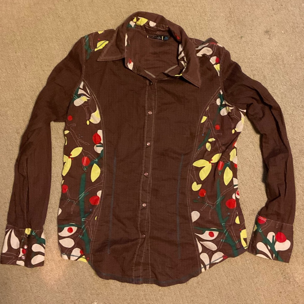 Brown and floral button up
